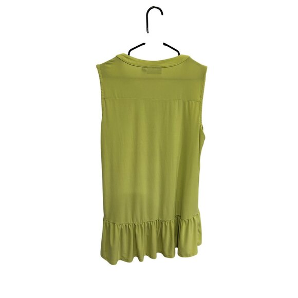 Nina Leonard Ruffle Button Up Tank Top Chartreuse Sz Large Sleeveless Tunic - Picture 2 of 10